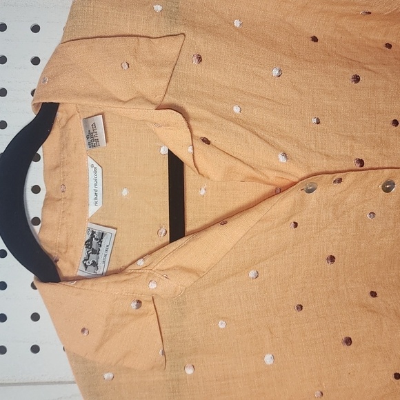 Richard Malcom  XL100% Irish Linen Peach Embroidered 3/4 Sleeves - Picture 5 of 7